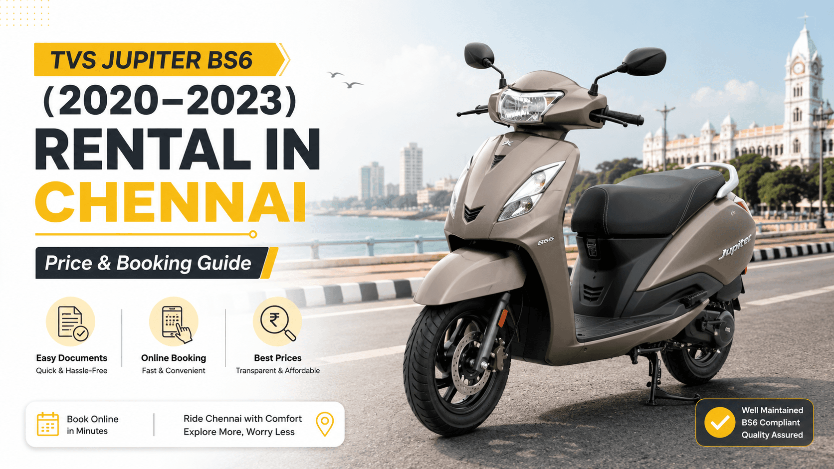 TVS Jupiter BS6 (2020–2023) Rental in Chennai: Price and Booking Guide