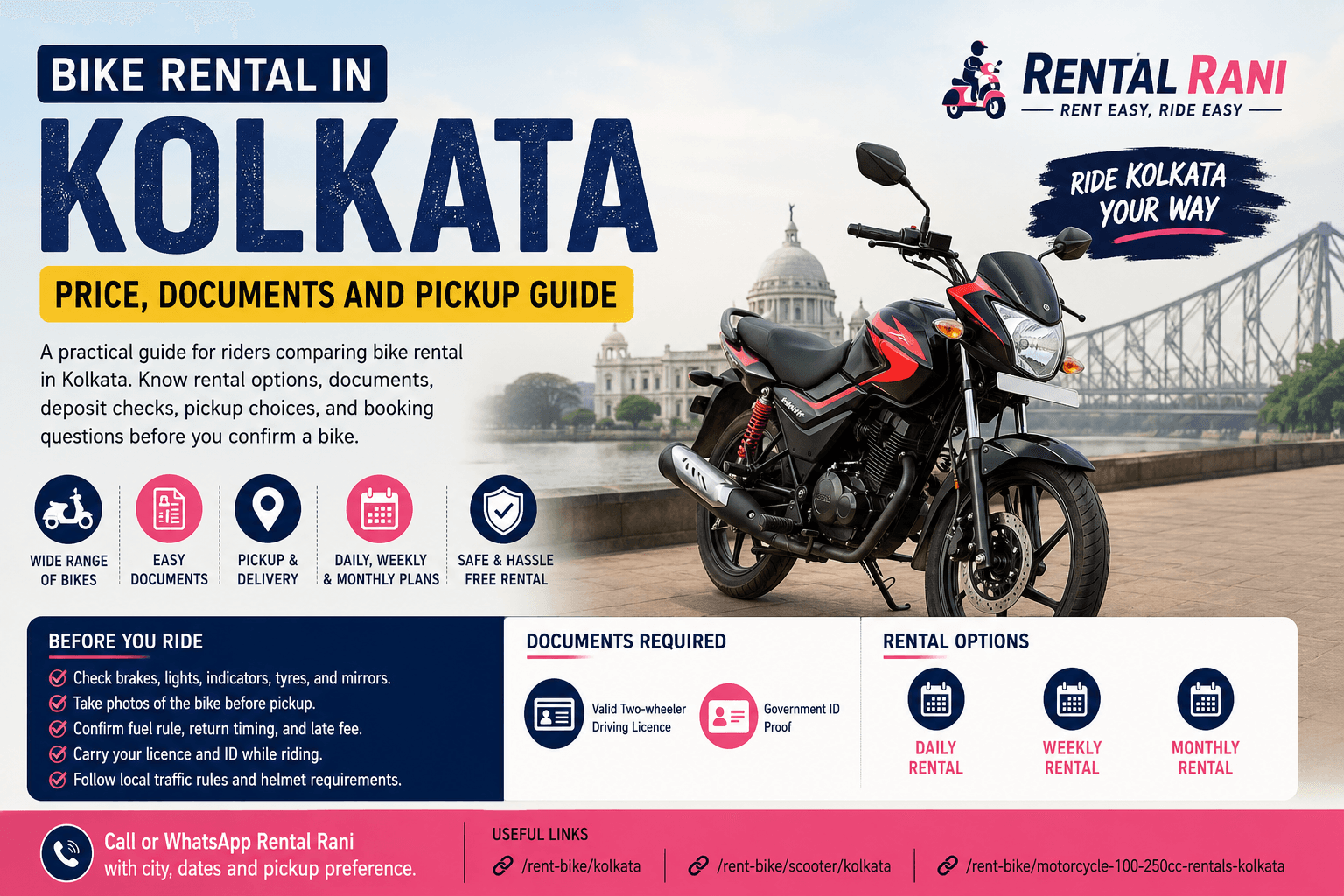 Bike Rental in Kolkata: Price, Documents and Pickup Guide